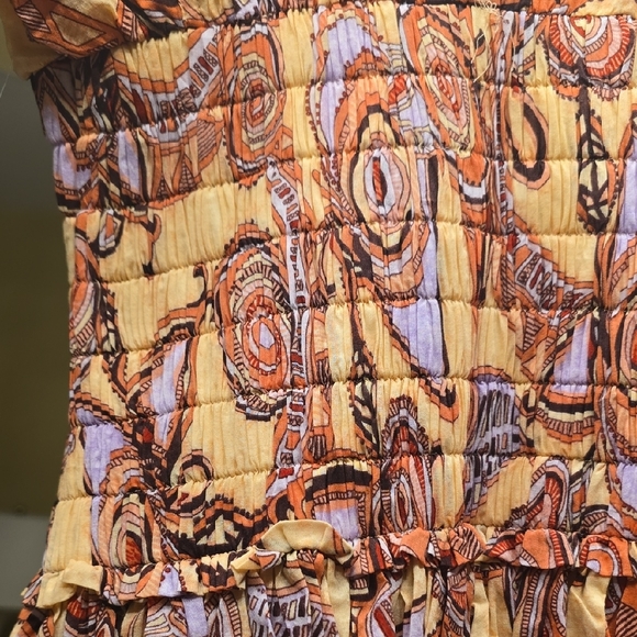 A.L.C. Luna Cotton Swirl Print Mini Dress Split Sleaves in Peach and Brown NWOT - Picture 8 of 16